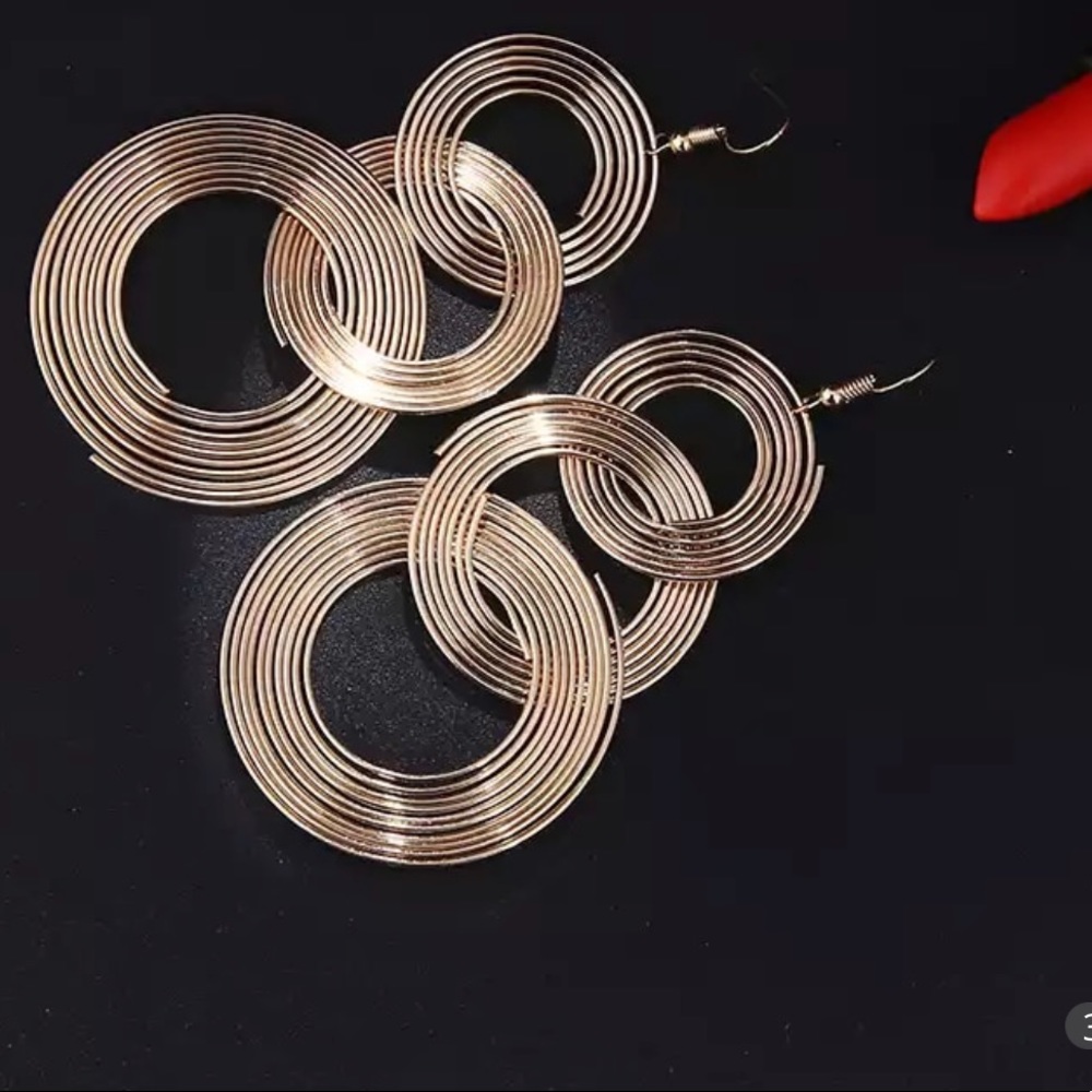 Gold Color Big Geometric 3 Circle Metal Earrings